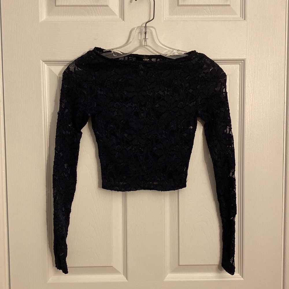 Bloomingdales Aqua Lace Crop Top Navy XS